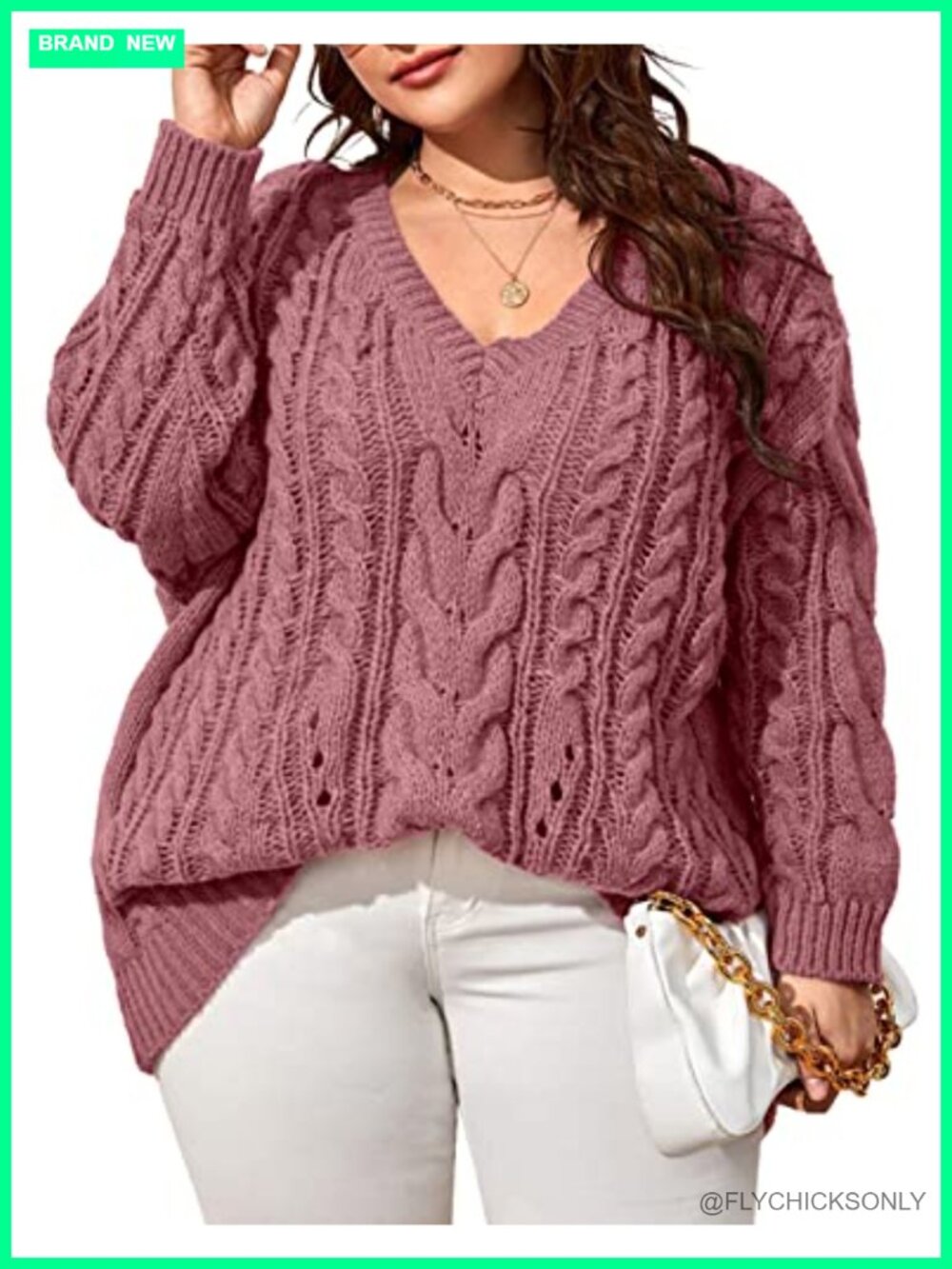 Womens Plus Size Cable Knit V Neck Sweater Chunky Oversized Pullover Fall Winter